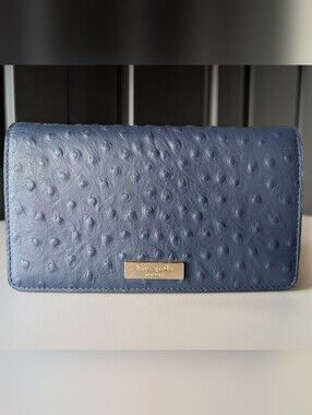 Kate Spade Isabeli Ostrich Embossed Chain Crossbody Wallet Navy